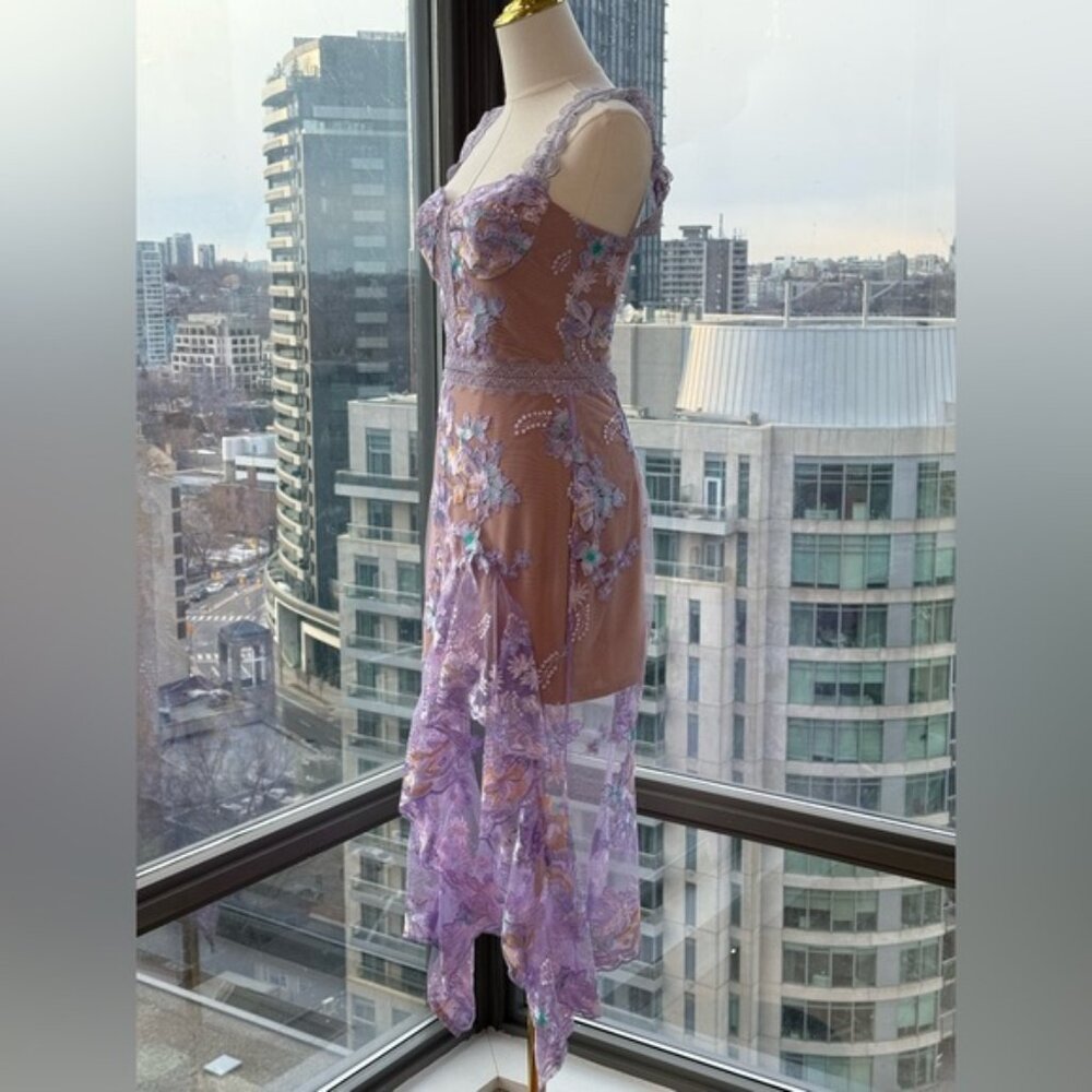🆕 BRONX & BANCO 🧿 NWOT Eva Embroidered High-Low Midi Dress, Purple Sz XS US 2 - Picture 5 of 15